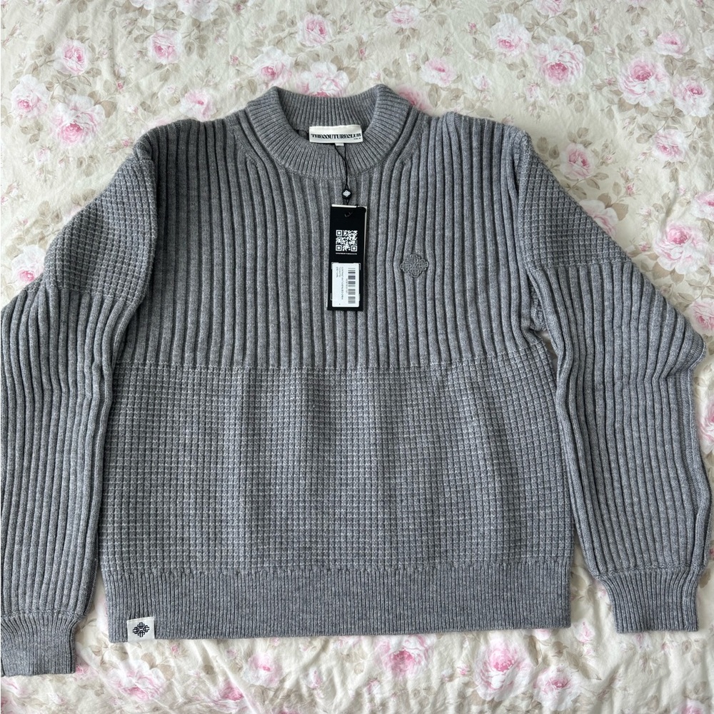 The Couture Club - CONTRAST KNIT OVERSIZED CREW sweater in grey marl. NWT
